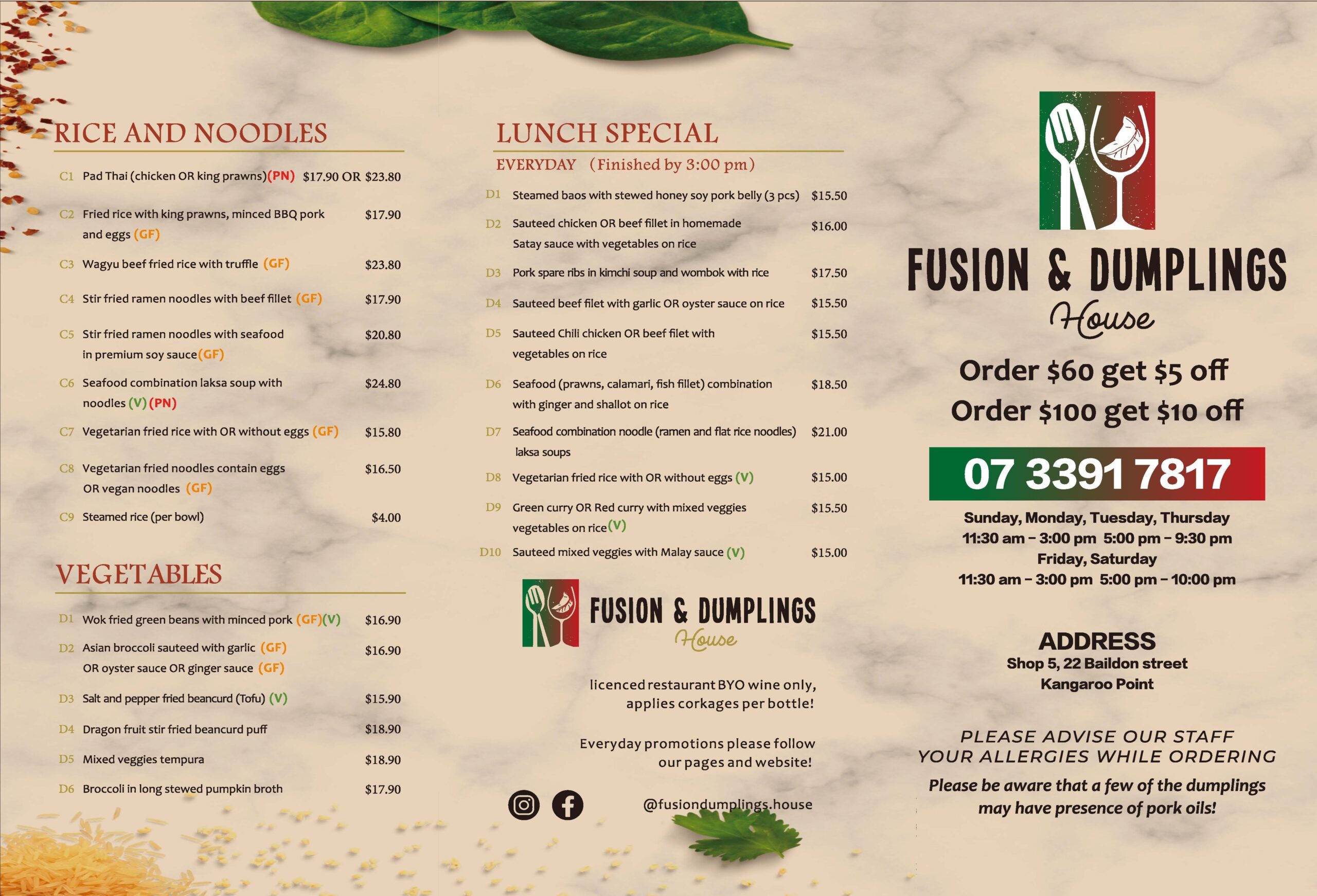 Menu Fusion & Dumplings House