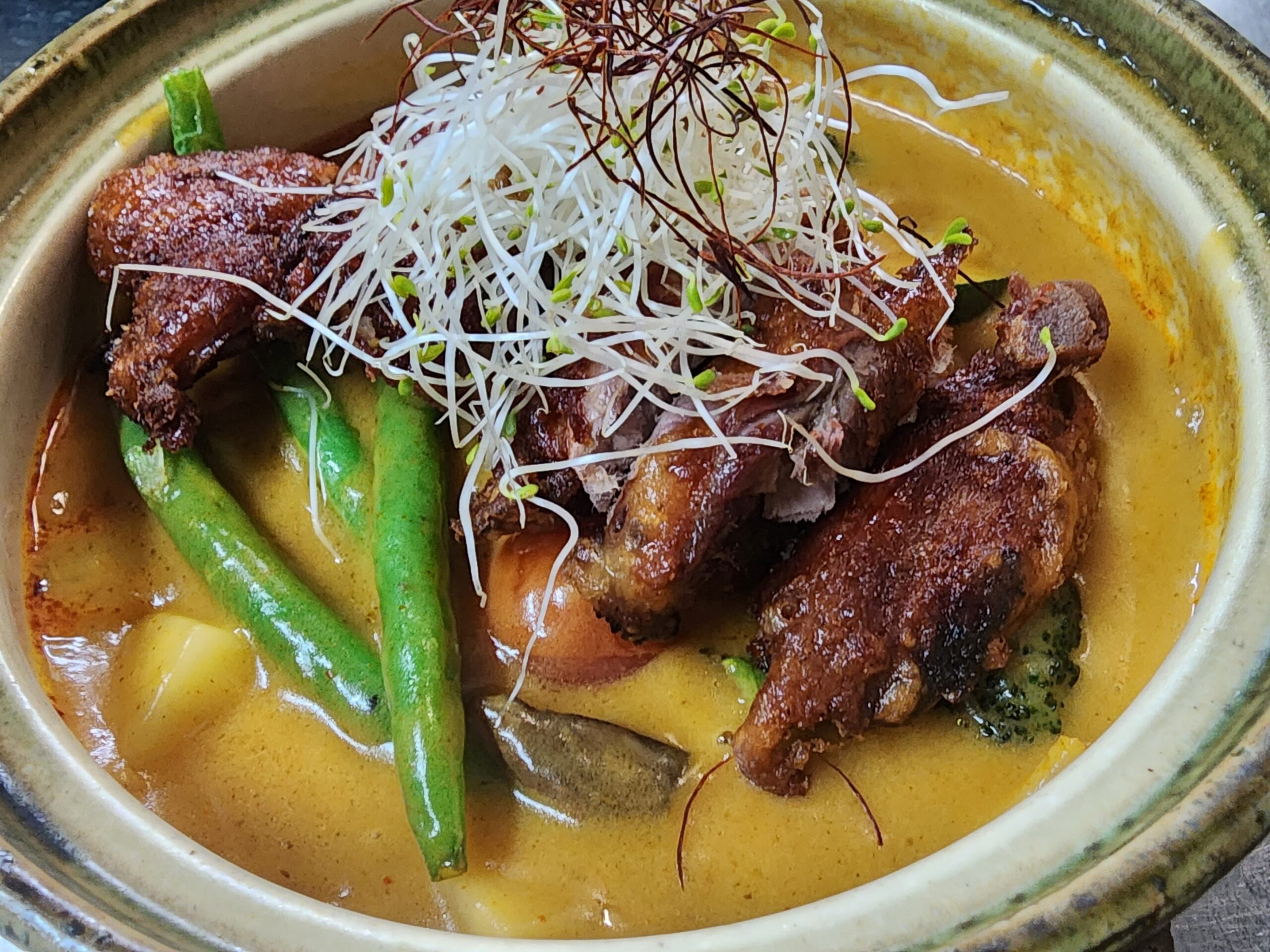 B2 Signature yellow curry with duck breast OR coral trout