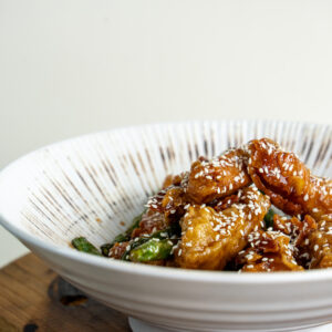 Special Sweet dark vinegar & soy ginger tossing battered pork boneless strip meat with green beans