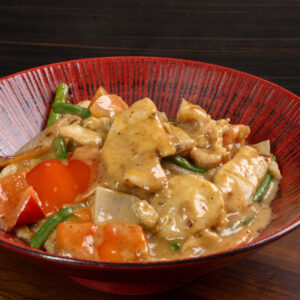 Homemade special Satay sauce stir fried chicken slices