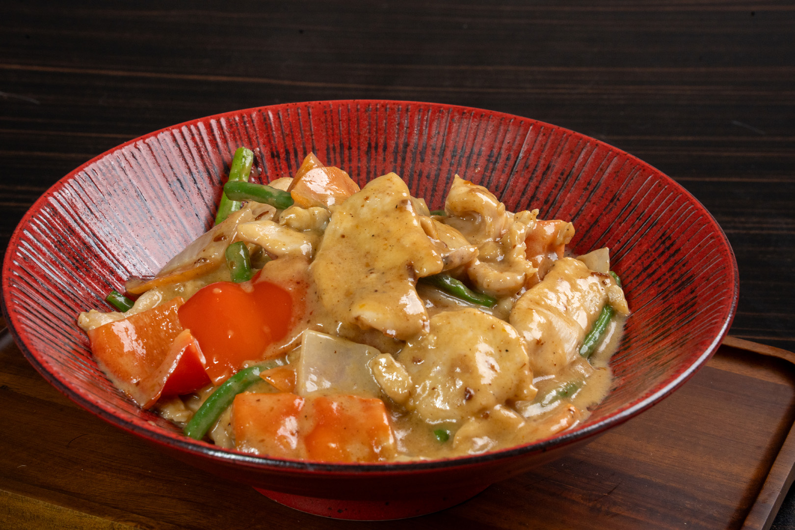 Homemade special Satay sauce stir fried chicken slices