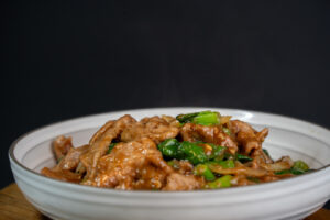 Sauteed Beef fillet with Asian broccoli in Sha-cha sauce