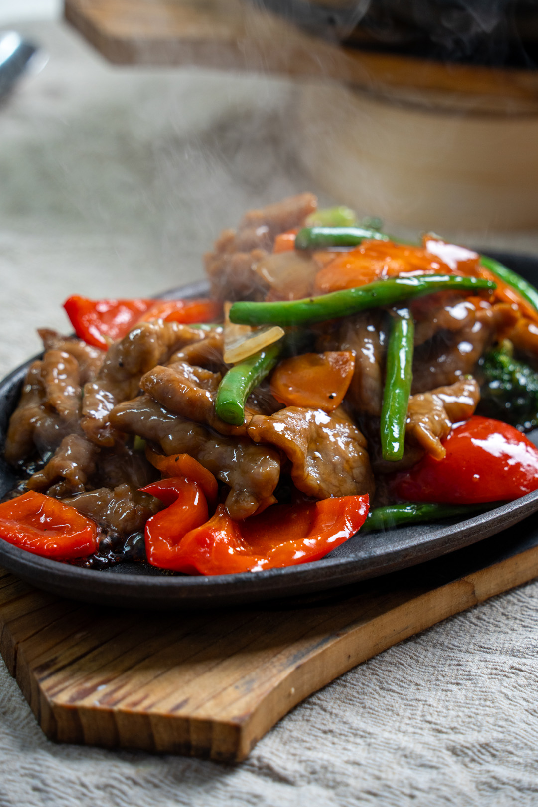 Sizzling beef steak fillet with black pepper