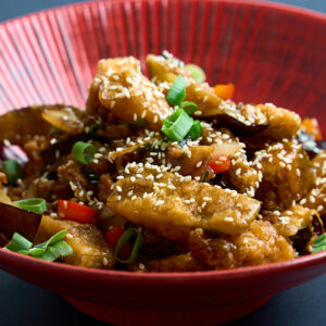 Wok fried eggplant with minced pork in special sweet dark vinegar sauce (V)