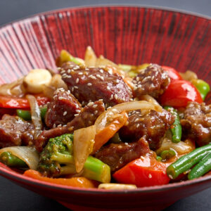 Wok tossed wagyu beef with premium dark soy and garlic with veggies (GFO)