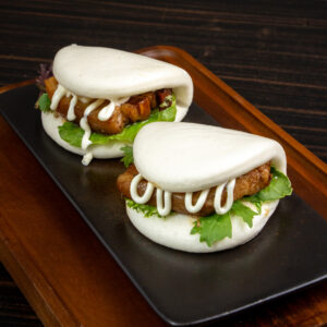 Steamed Baos with stewed honey soy pork belly slices ( 2pcs )