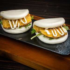 Steamed Baos with sweet potato tempura