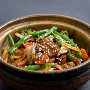 Chili Sichuan black bean sauce braised duck breast & minced pork in clay pot